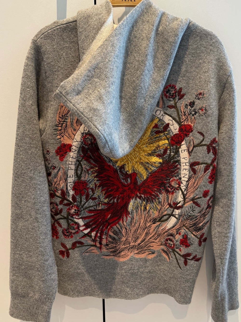 Christian Dior Embroidered Grey Hoodie with Phoenix Motif